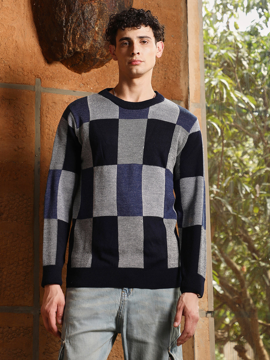 Block Check Pullover Sweater