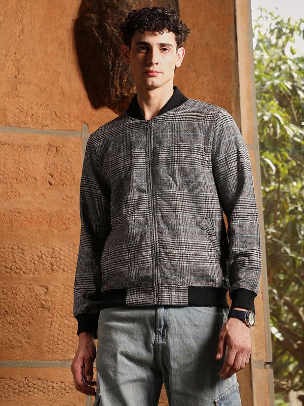 Tartan Plaid Jacket With Ribbed Hem