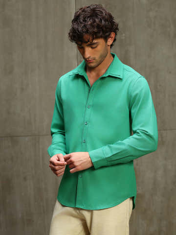 Green Double Collar Linen Blend Shirt