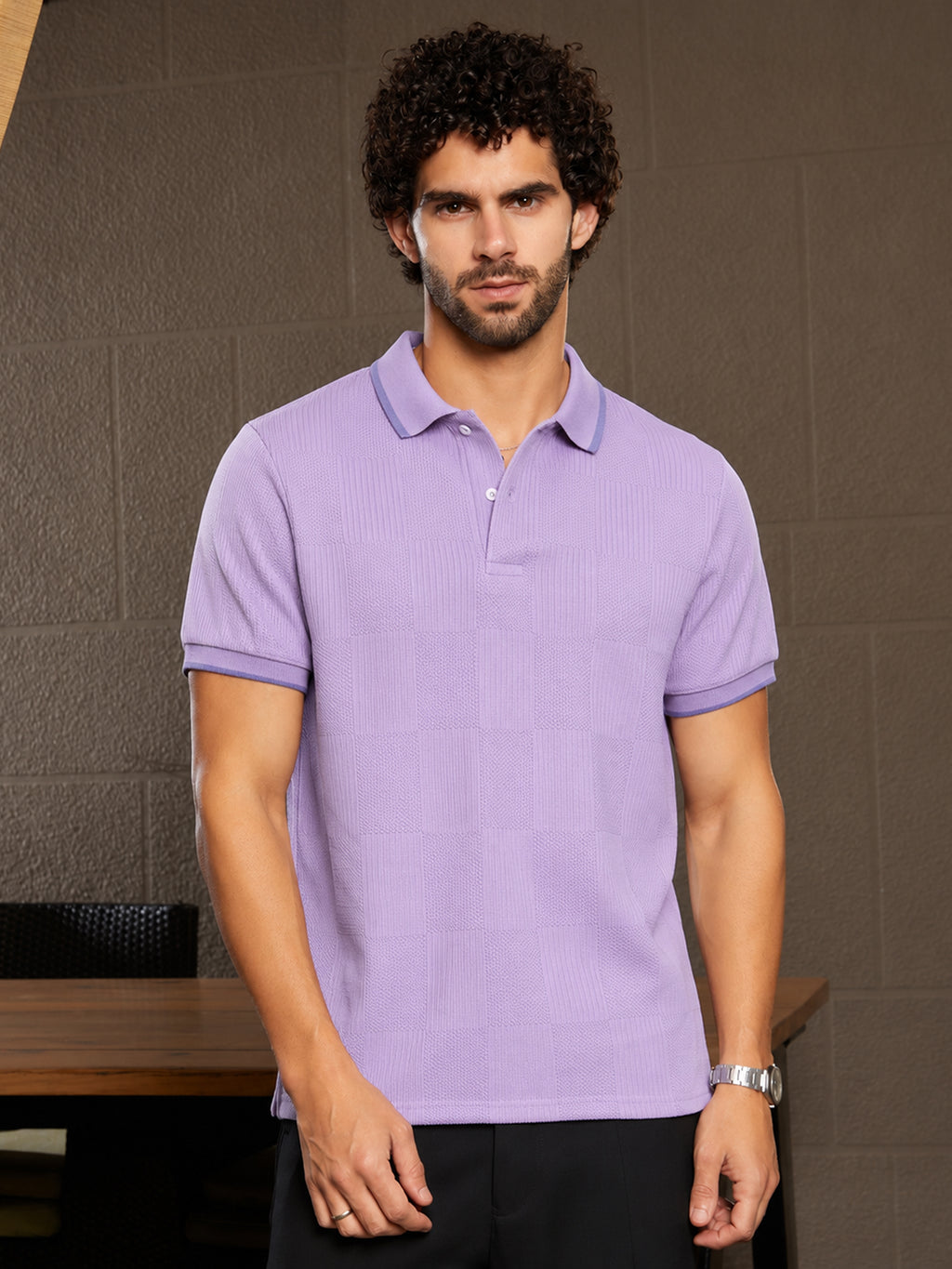 Cuboid-Jacquard Polo T-Shirt