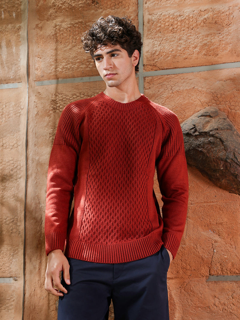 Mesh-Knit Pullover Sweater