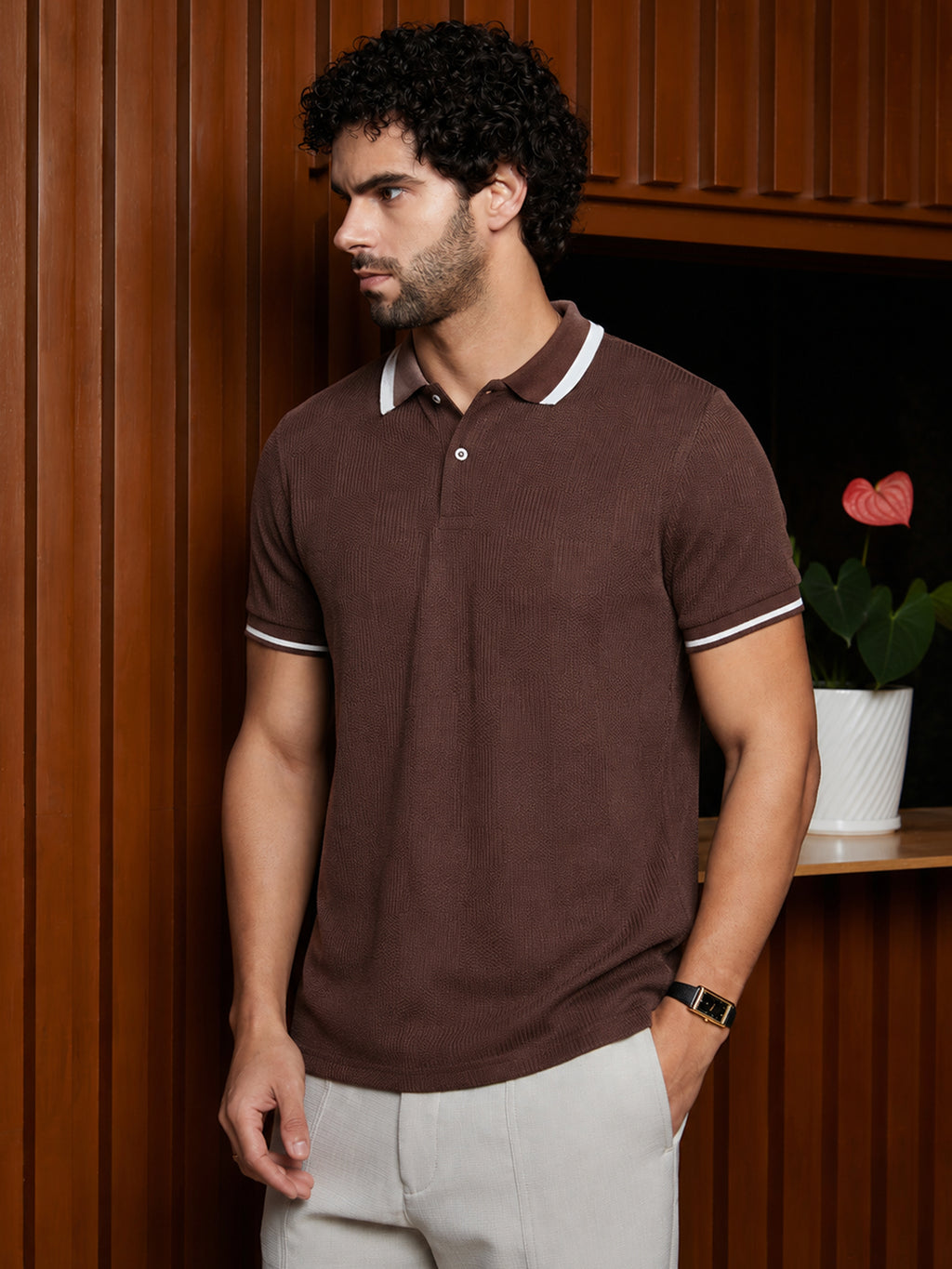 Cuboid-Jacquard Polo T-Shirt