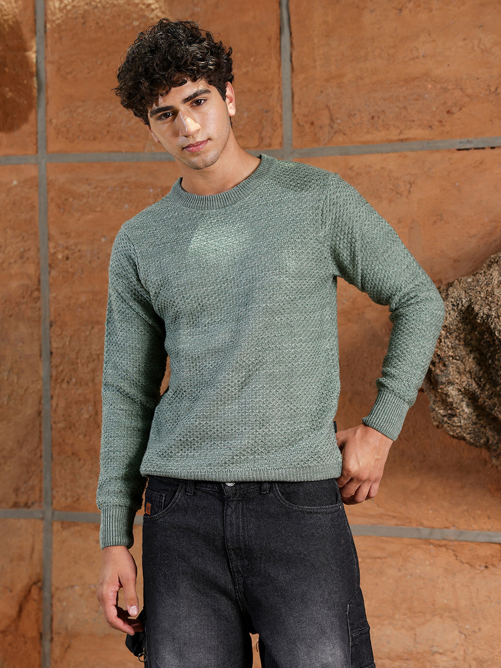 Textured Knit Pullover Sweater