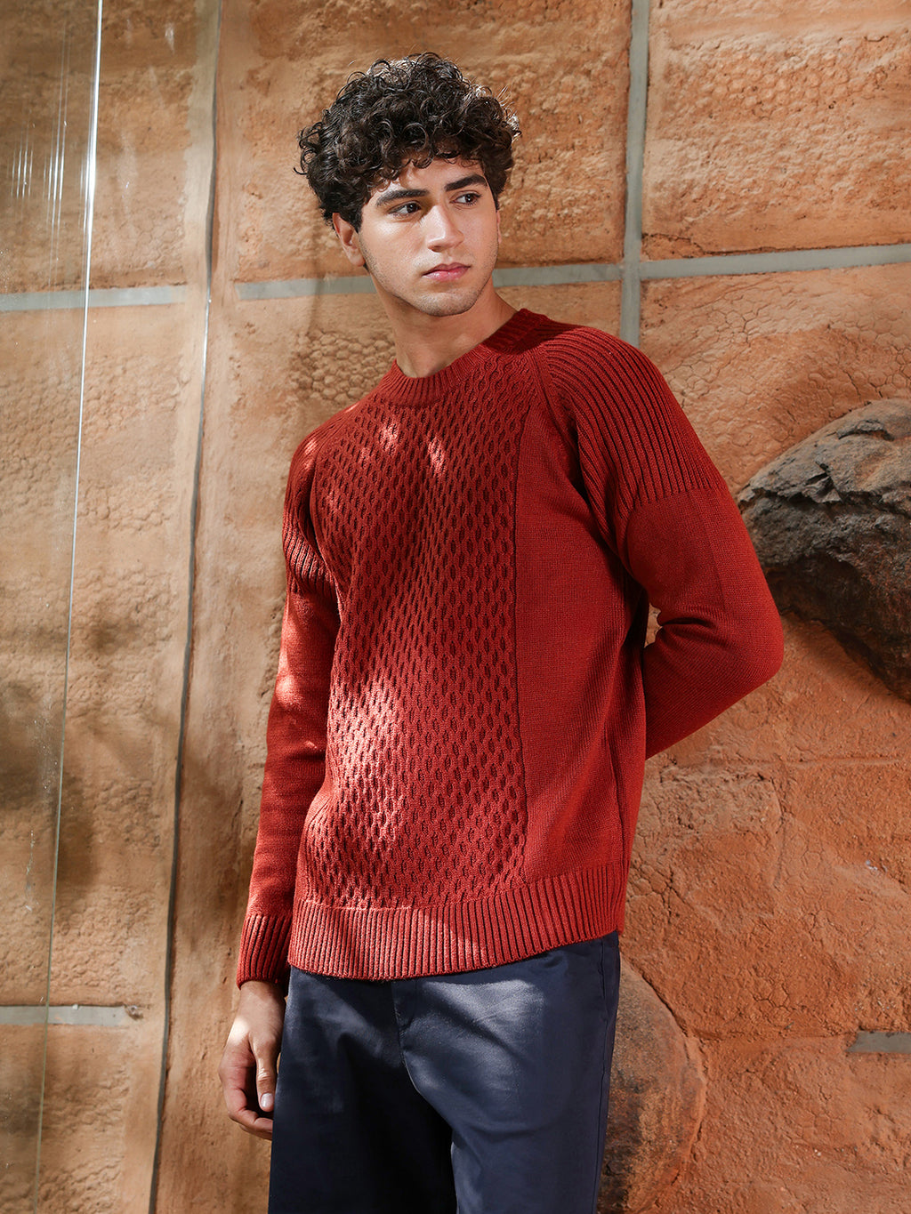 Mesh-Knit Pullover Sweater