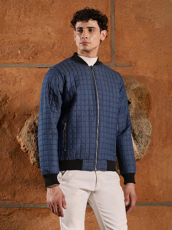 Cubic-Quilted Bomber Jacket