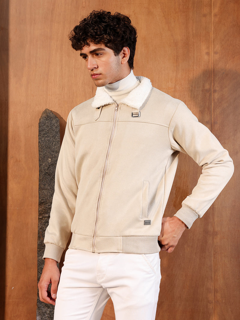 Fur-Lined Suede Bomber Jacket