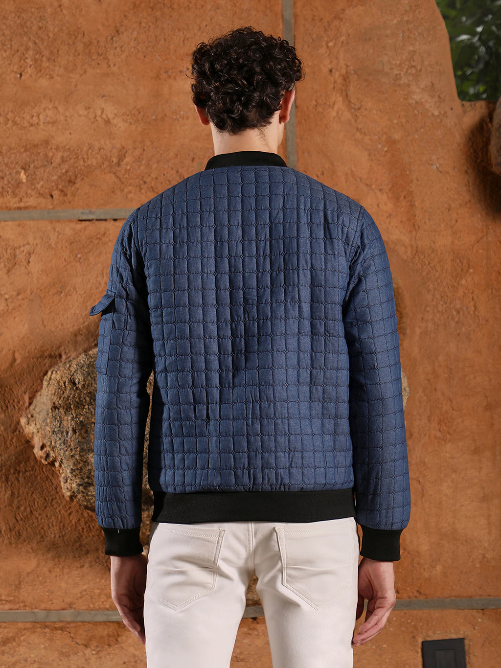 Cubic-Quilted Bomber Jacket