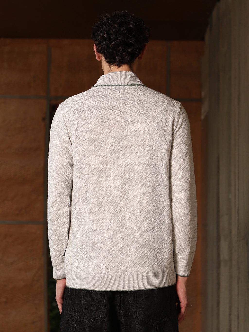 Herringbone Textured Pullover Sweater
