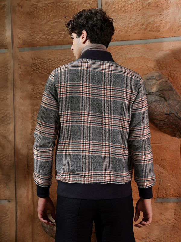 Tartan Plaid Jacket With Ribbed Hem