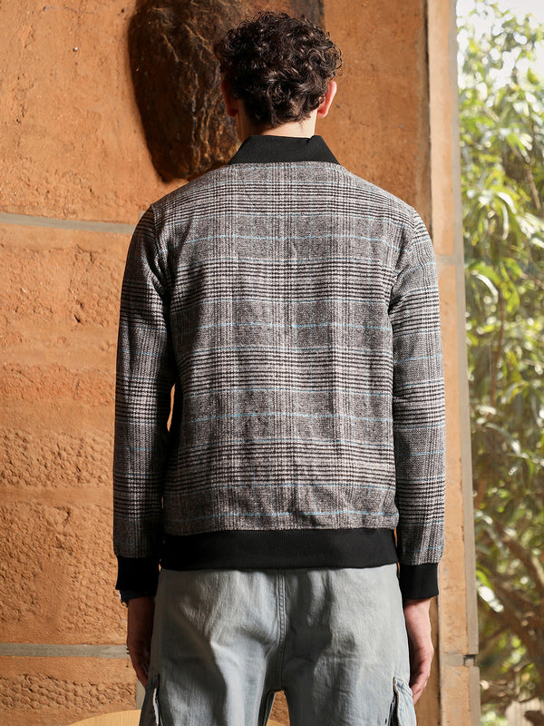 Tartan Plaid Jacket With Ribbed Hem