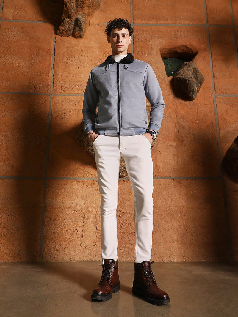 Fur-Lined Suede Bomber Jacket