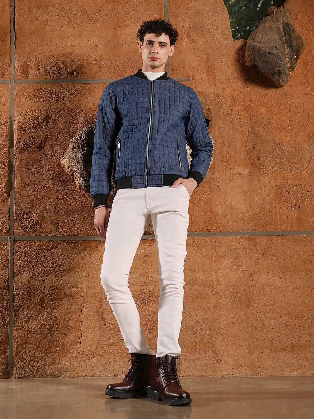 Cubic-Quilted Bomber Jacket