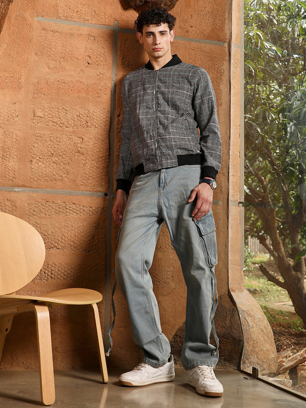 Tartan Plaid Jacket With Ribbed Hem
