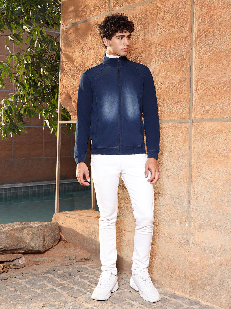 Zip-Front Dark-Wash Denim Jacket