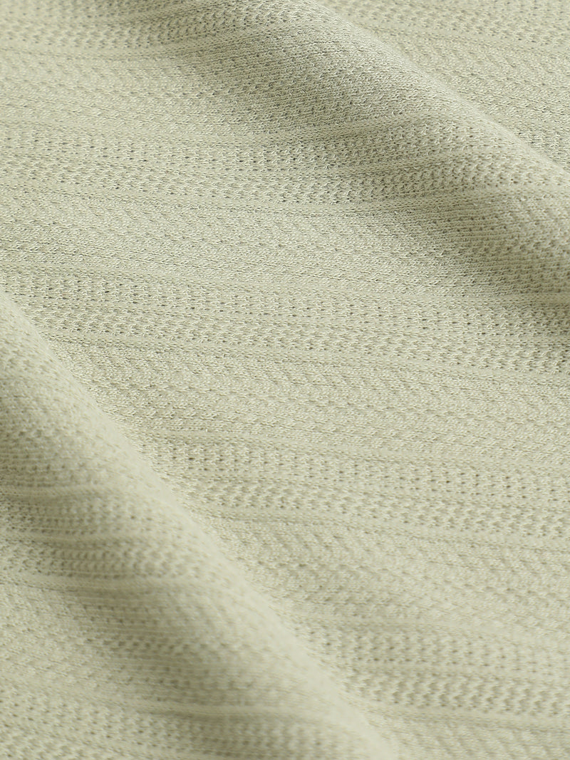 Sage Green Jacquard Half-Zip Polo With Tipped Collar