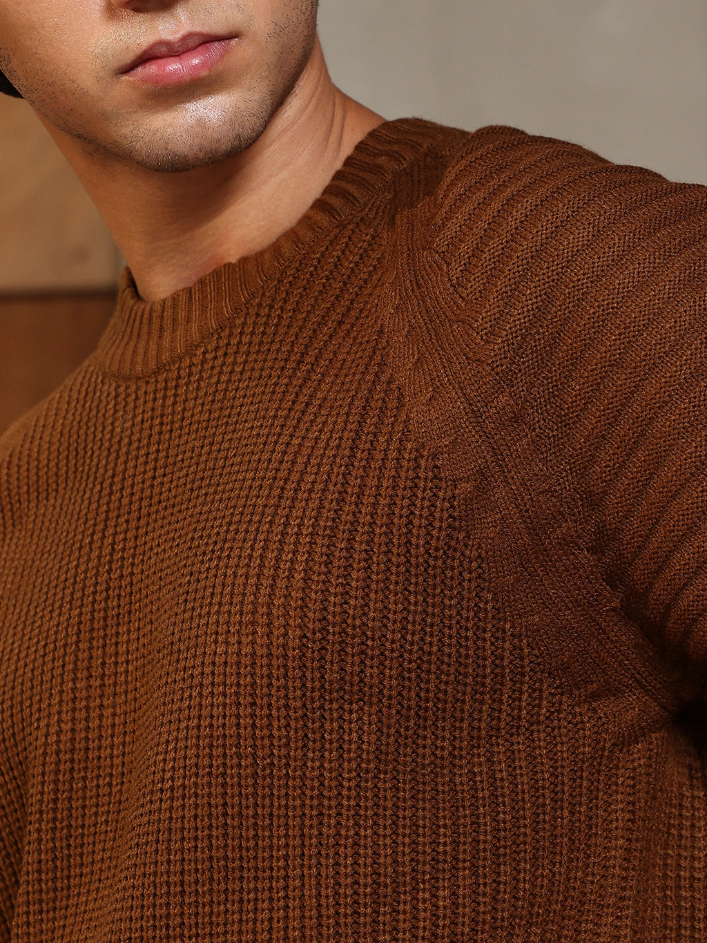 Self-Raglan Knit Pullover Sweater