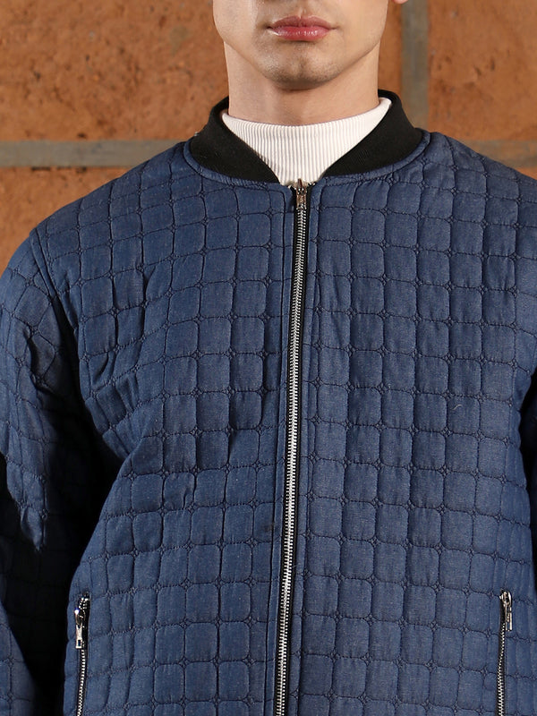 Cubic-Quilted Bomber Jacket
