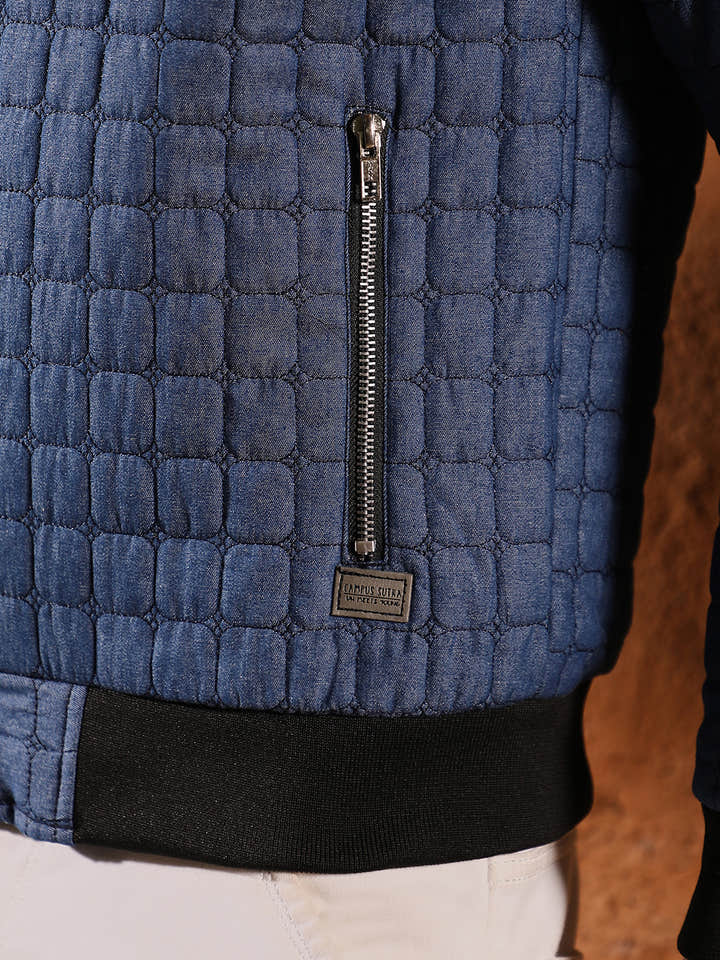 Cubic-Quilted Bomber Jacket