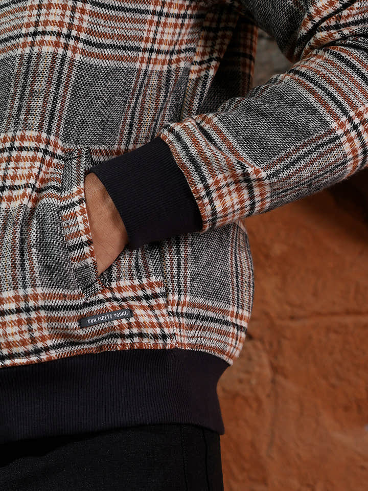 Tartan Plaid Jacket With Ribbed Hem
