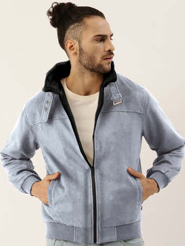 Fur-Lined Suede Bomber Jacket