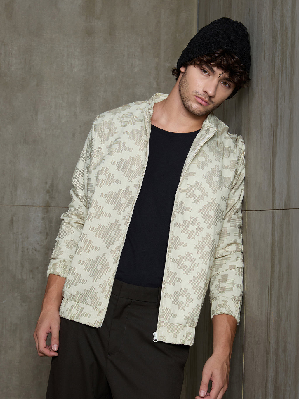 Cahoot Men's Cream Jacquard Cotton Harrington Jacket With Lining - view 10