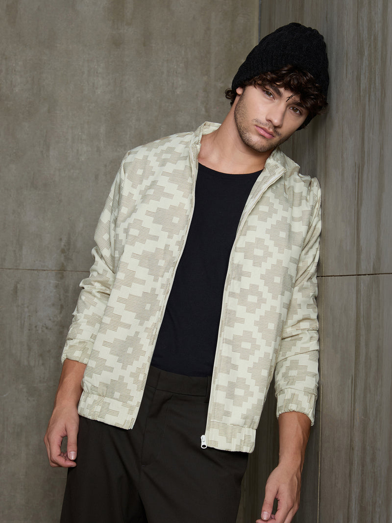 Cahoot Men's Cream Jacquard Cotton Harrington Jacket With Lining - view 10