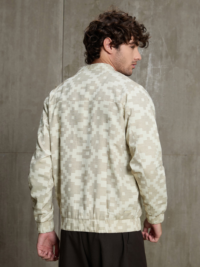Cahoot Men's Cream Jacquard Cotton Harrington Jacket With Lining - view 4