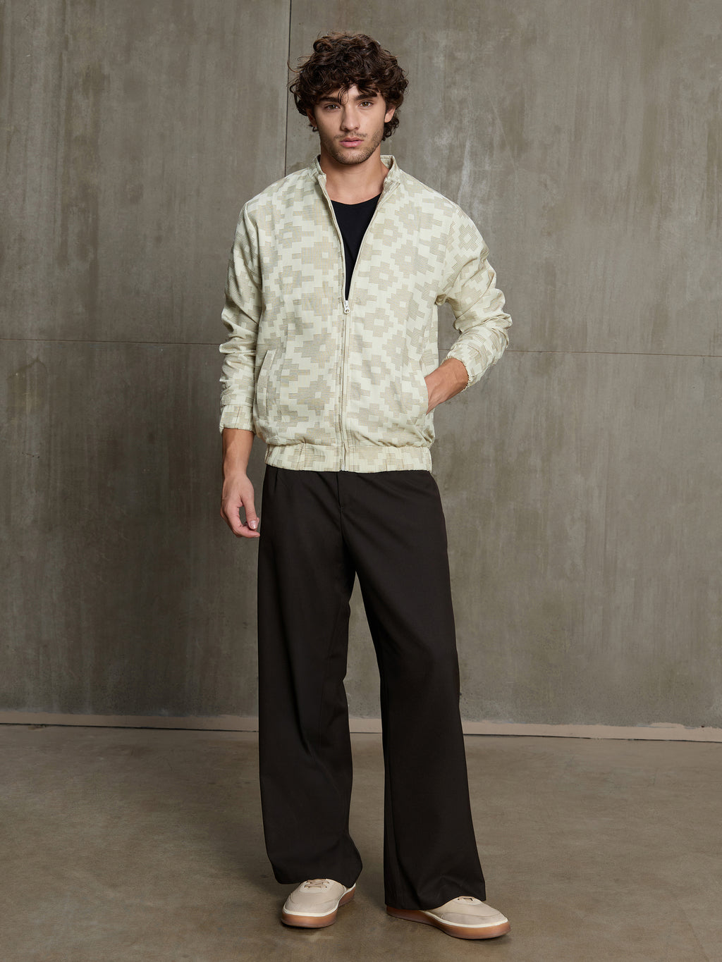 Cahoot Men's Cream Jacquard Cotton Harrington Jacket With Lining - view 5