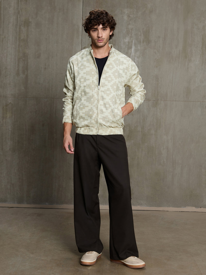 Cahoot Men's Cream Jacquard Cotton Harrington Jacket With Lining - view 5
