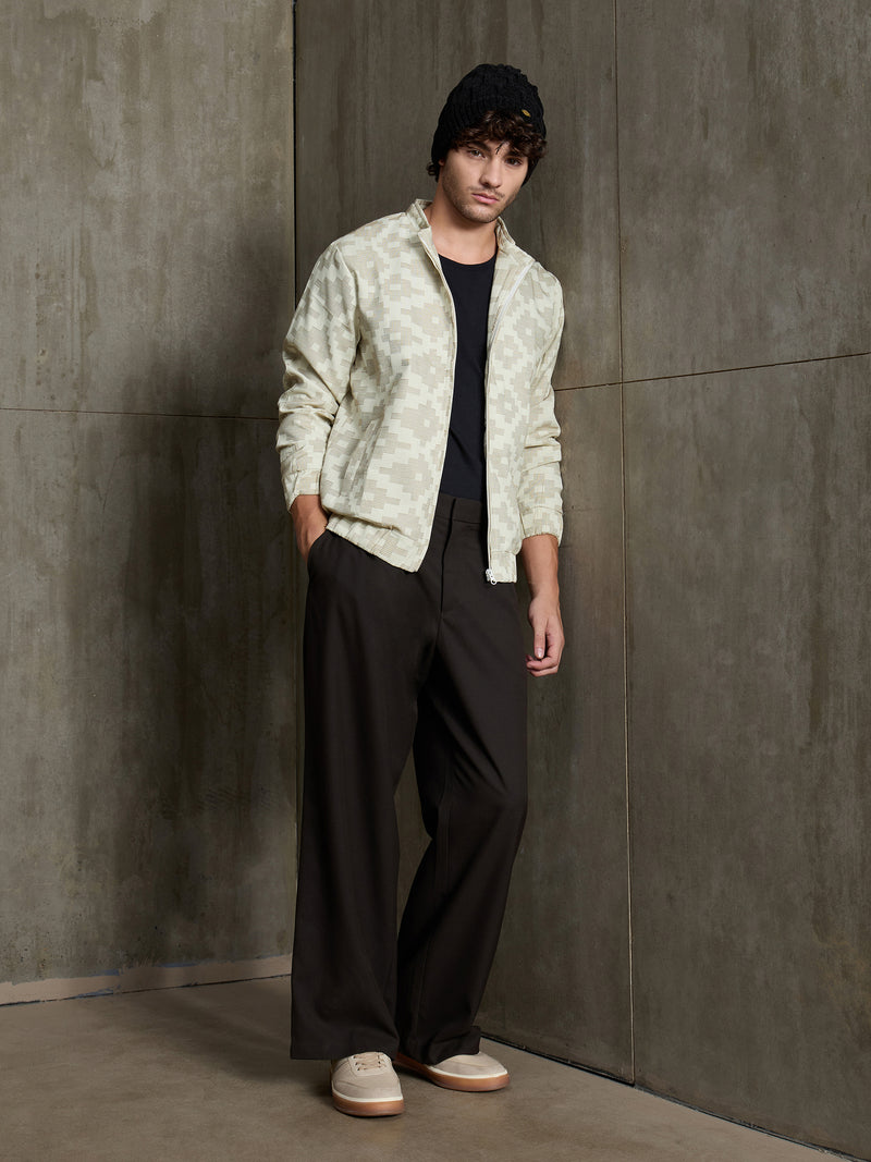 Cahoot Men's Cream Jacquard Cotton Harrington Jacket With Lining - view 6