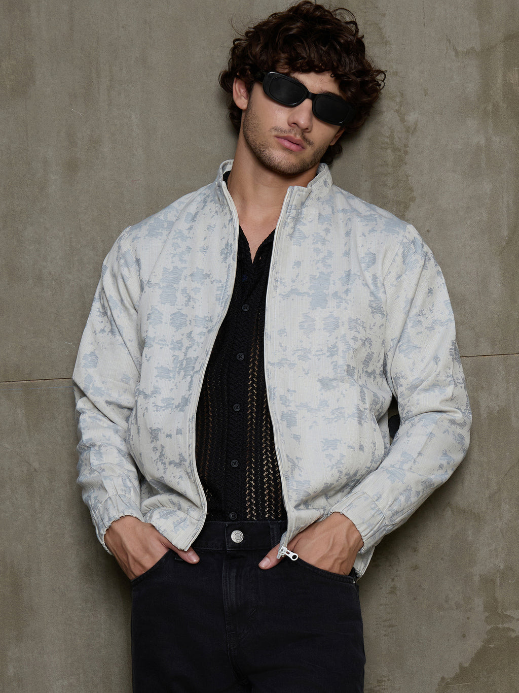 Cahoot Men's Off-White Floral Jacquard Harrington Jacket With Lining - view 1