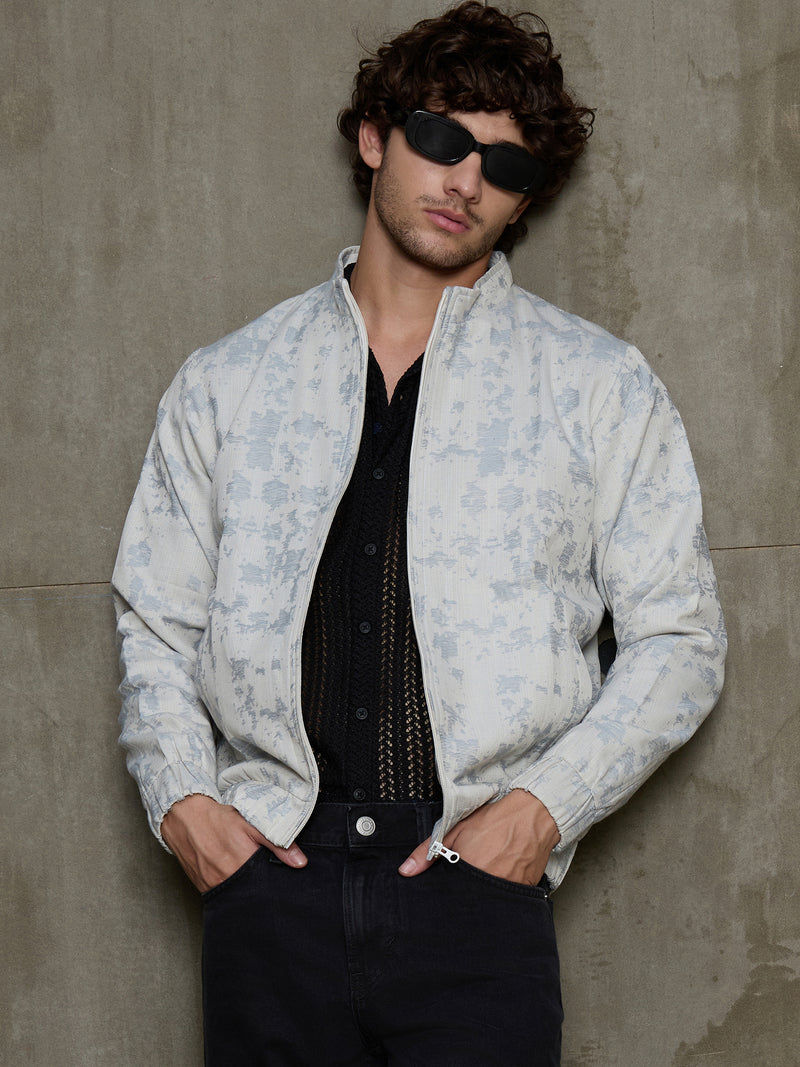 Cahoot Men's Off-White Floral Jacquard Harrington Jacket With Lining - view 1