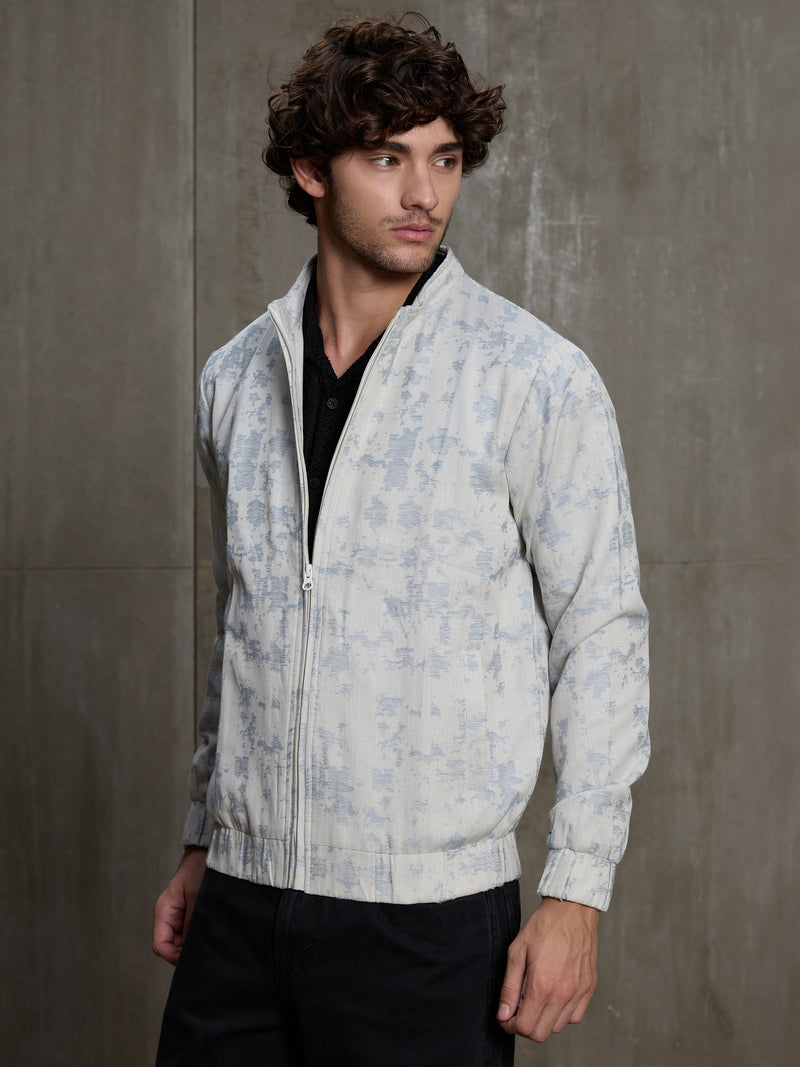 Cahoot Men's Off-White Floral Jacquard Harrington Jacket With Lining - view 3