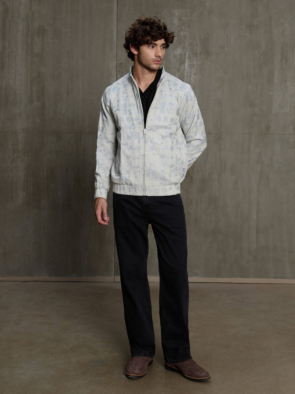 Cahoot Men's Off-White Floral Jacquard Harrington Jacket With Lining - view 5