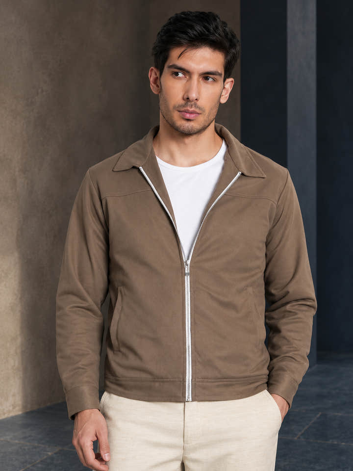 Cahoot Men's Coffee Brown Suede-Finish Coach Jacket With Lining - view 2