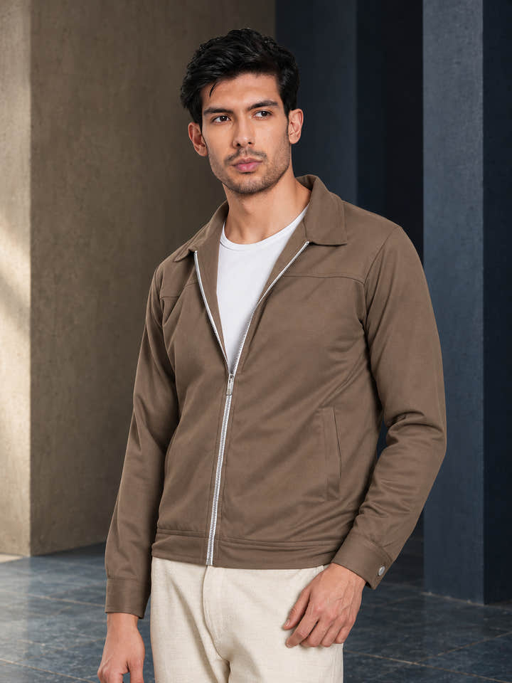 Cahoot Men's Coffee Brown Suede-Finish Coach Jacket With Lining - view 3