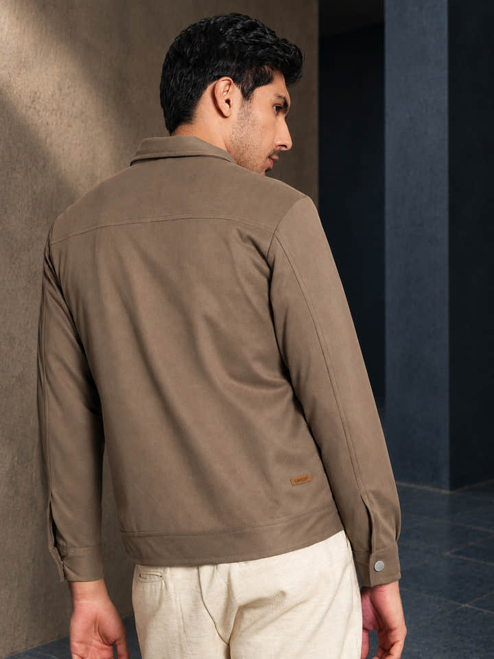 Cahoot Men's Coffee Brown Suede-Finish Coach Jacket With Lining - view 4