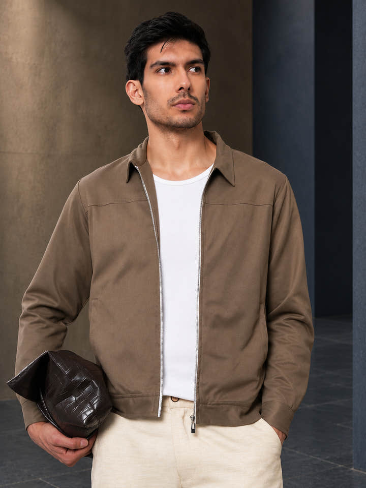 Cahoot Men's Coffee Brown Suede-Finish Coach Jacket With Lining - view 7
