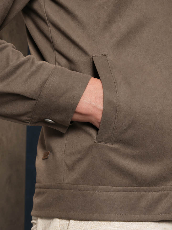 Cahoot Men's Coffee Brown Suede-Finish Coach Jacket With Lining - view 9