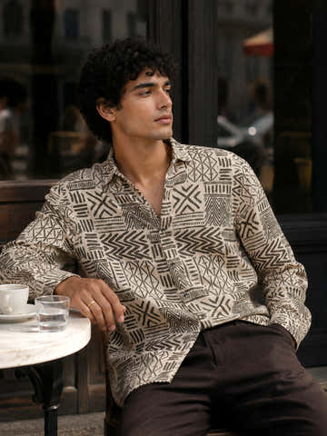 Tribal Printed Cotton Regular Fit Shirt