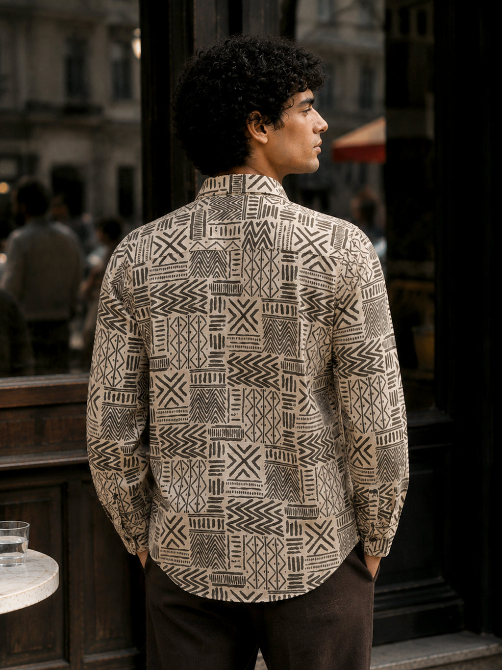 CAHOOT Men's Beige Tribal Printed Cotton Regular Fit Shirt - view 3