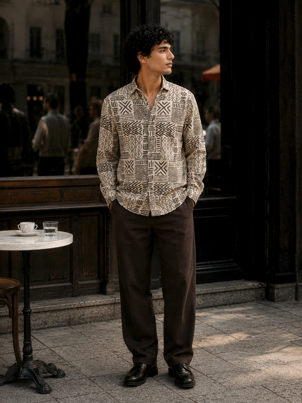 CAHOOT Men's Beige Tribal Printed Cotton Regular Fit Shirt - view 4