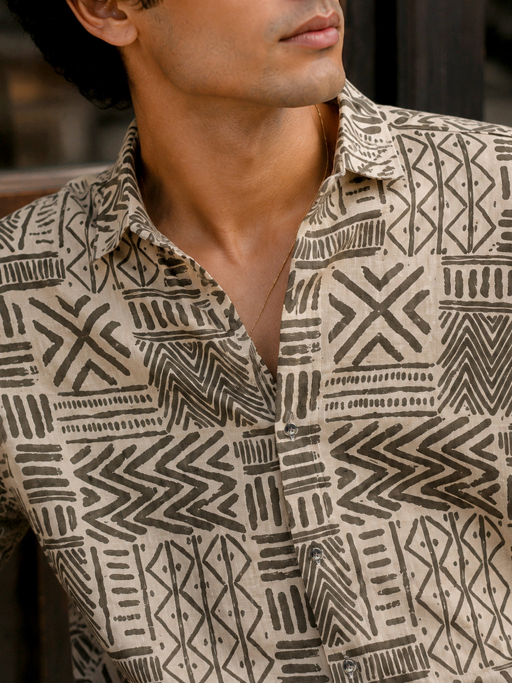 CAHOOT Men's Beige Tribal Printed Cotton Regular Fit Shirt - view 5