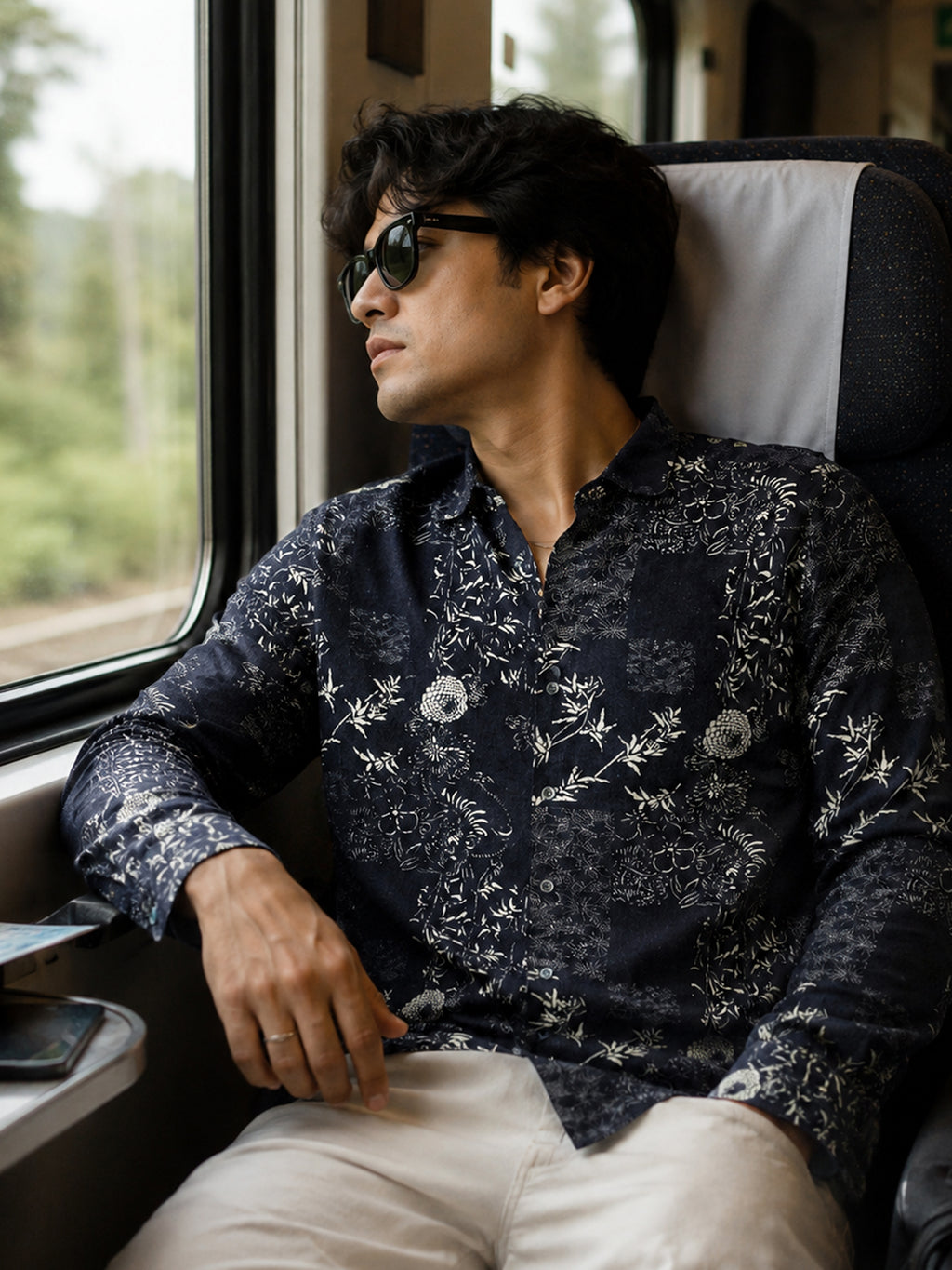 CAHOOT Men's Navy Floral Printed Cotton Regular Fit Shirt - view 1