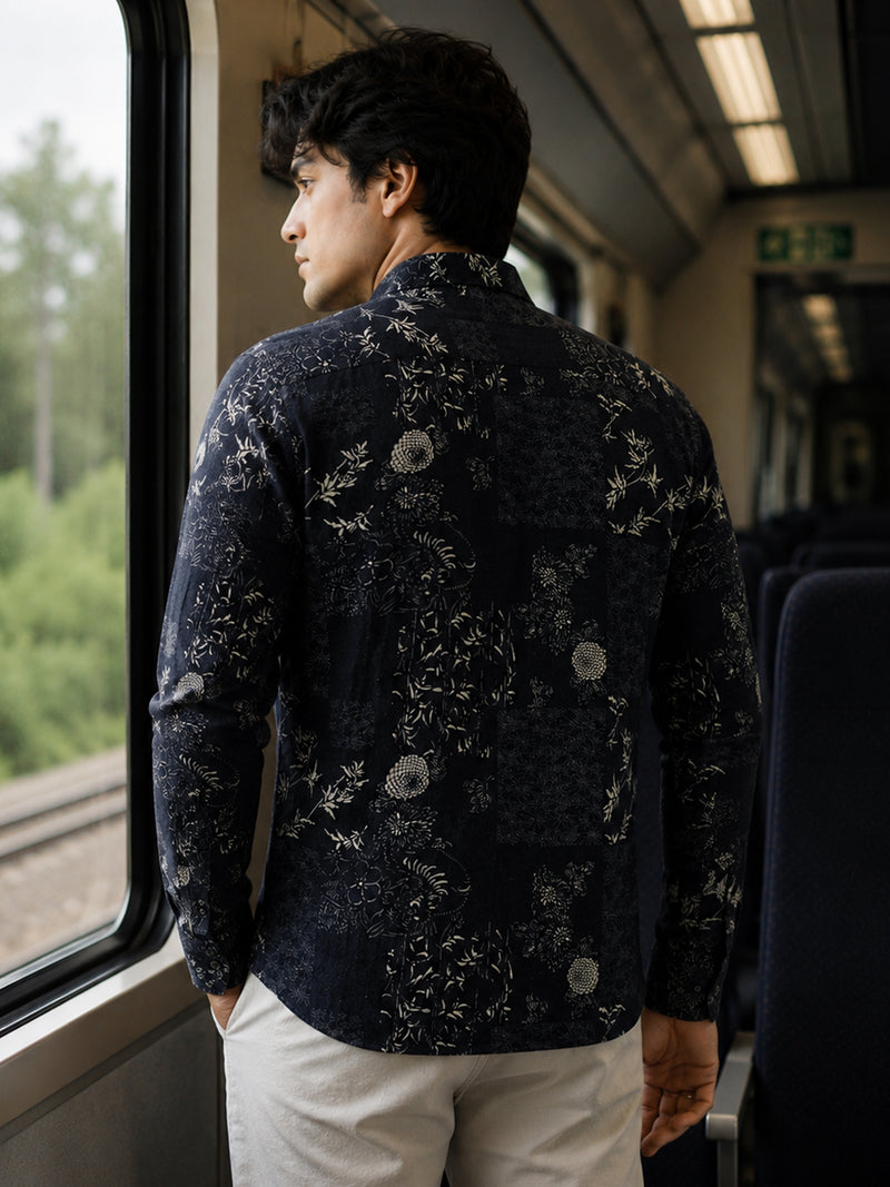 CAHOOT Men's Navy Floral Printed Cotton Regular Fit Shirt - view 3