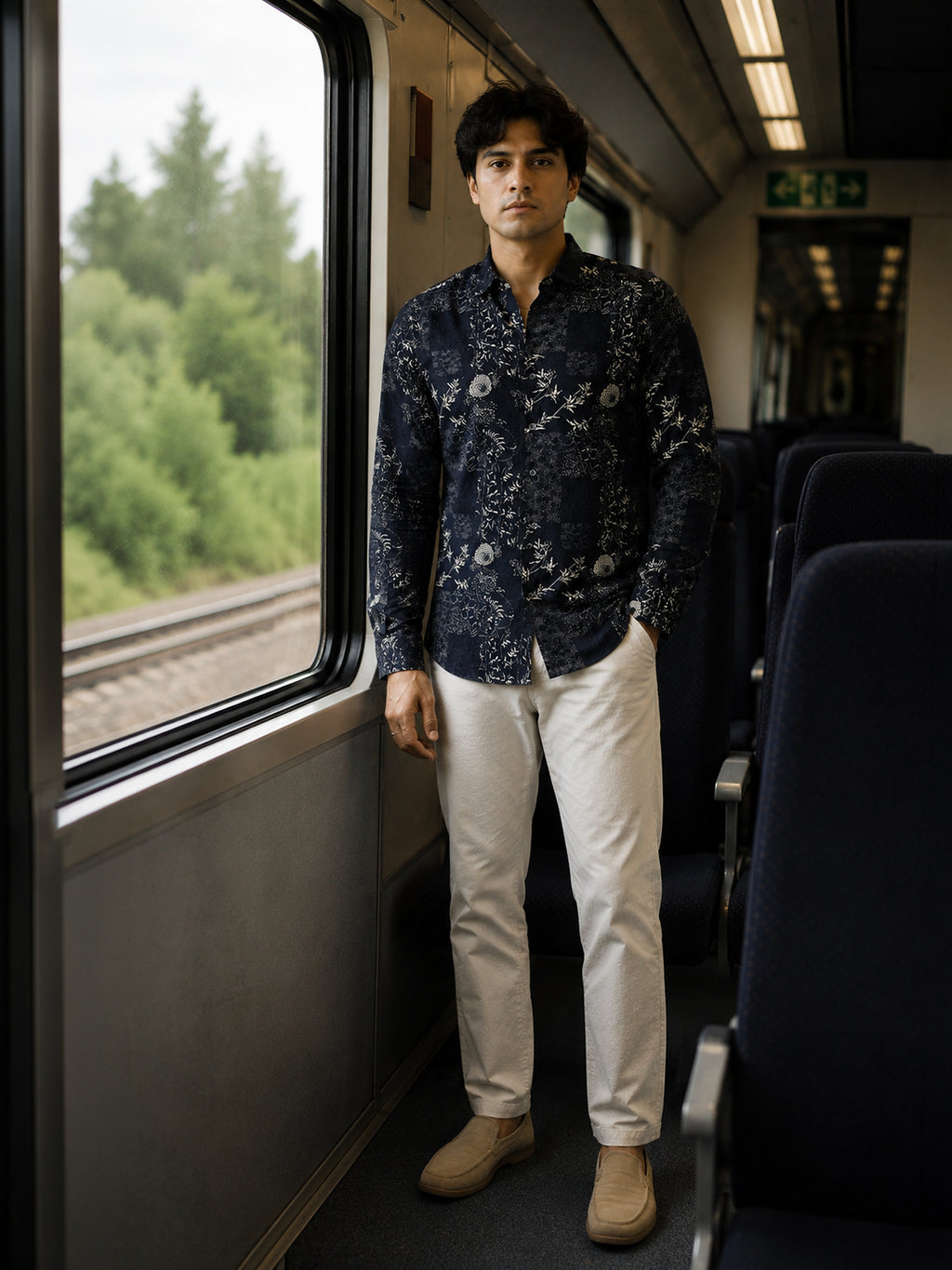 CAHOOT Men's Navy Floral Printed Cotton Regular Fit Shirt - view 4
