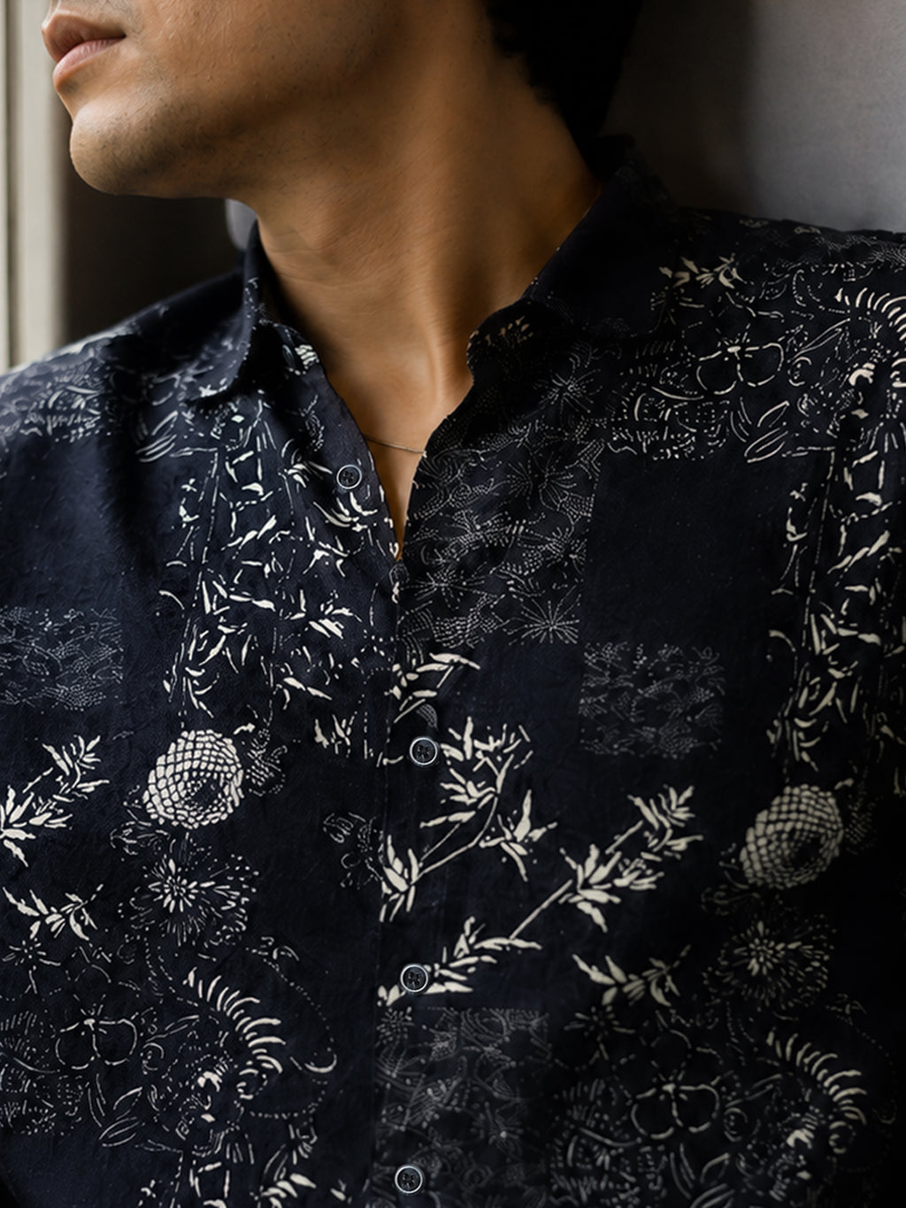 CAHOOT Men's Navy Floral Printed Cotton Regular Fit Shirt - view 5