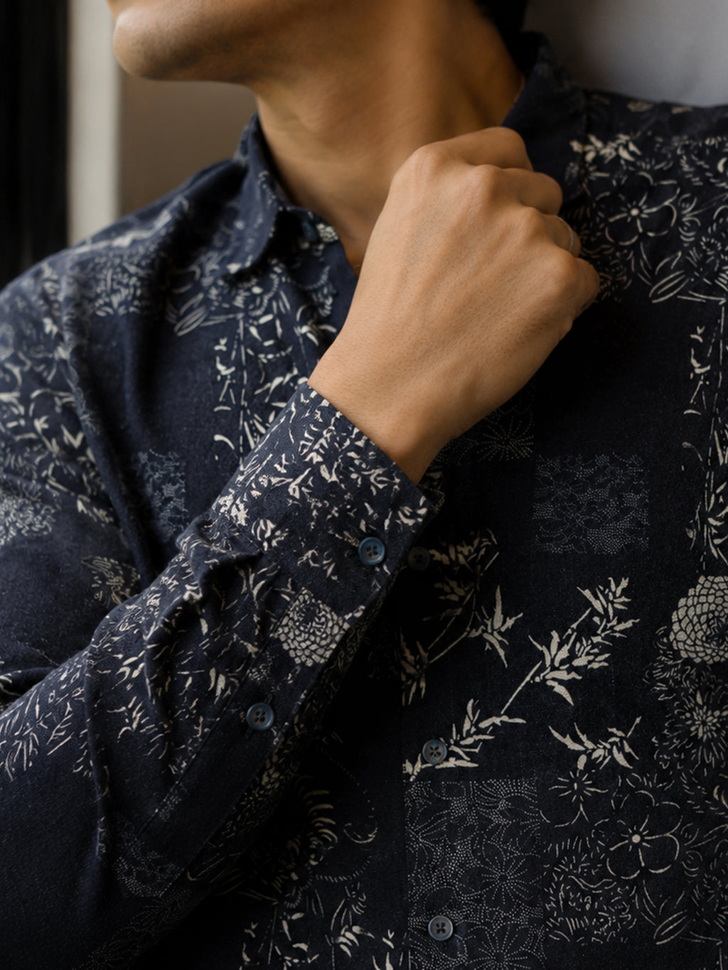 CAHOOT Men's Navy Floral Printed Cotton Regular Fit Shirt - view 6