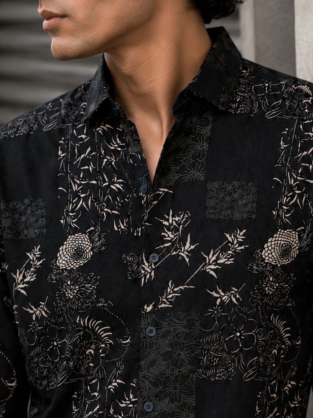 CAHOOT Men's Black Floral Printed Cotton Regular Fit Shirt - view 5