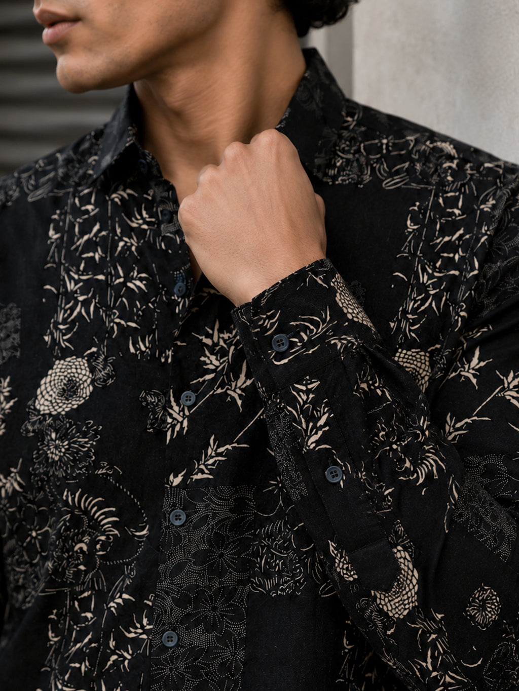 CAHOOT Men's Black Floral Printed Cotton Regular Fit Shirt - view 6